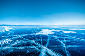 Natural breaking ice in frozen water at Lake Baikal, Siberia, Russia.
