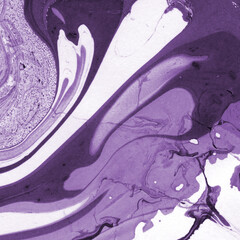 Fototapeta premium Pink and purple marble ink texture on watercolor paper background. Marble stone image. Bath bomb effect. Psychedelic biomorphic art.