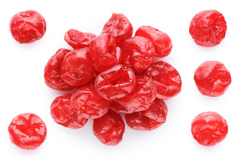 Dried cherries isolated on white background.