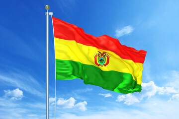 Bolivia flag waving on a high quality blue cloudy sky, 3d illustration