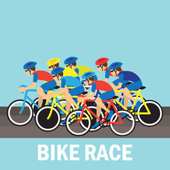 group of cyclist at professional race for bike rally event. vector illustration