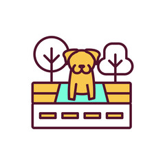 Animal abandonment RGB color icon. Pet left on sidewalk. Dog neglected and lost. Help for shelter. Adopt stray animal. Fostering puppy. Wildlife conservation. Isolated vector illustration