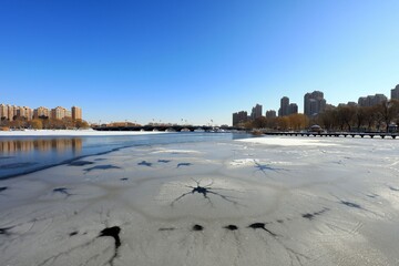 Frozen rivers natural scenery, North China
