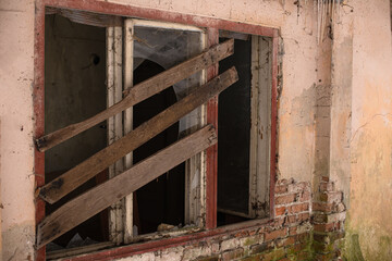 Window of an abandoned building.Urban exploration concept.