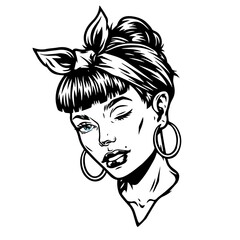 Pretty winking woman head