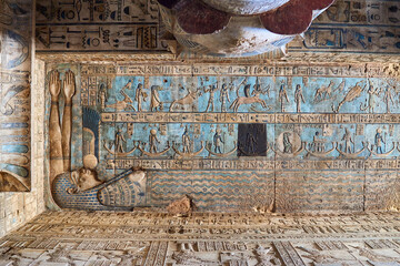 Turquoise astronimical ceiling and Hathoric Colums from the Ancient Egyptian Temple of Dendera