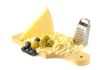Solid yellow gouda cheese, close-up, isolated on a white background.selective focus.