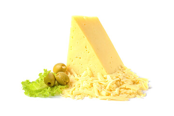 Solid yellow gouda cheese, close-up, isolated on a white background.selective focus.