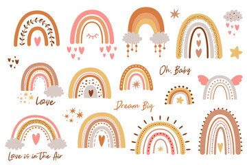 Baby rainbow set. Rainbow kids design pastel shapes Hand drawn cute rainbows collection doodle sweet elements. © Tani Kuzminka