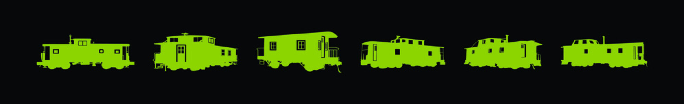 set of caboose cartoon icon design template with various models. vector illustration isolated on black background