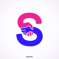 Cooperation Abstract Vector Sign, Symbol or Logo Template. Hand Shake Incorporated in Letter S Concept. Isolated.