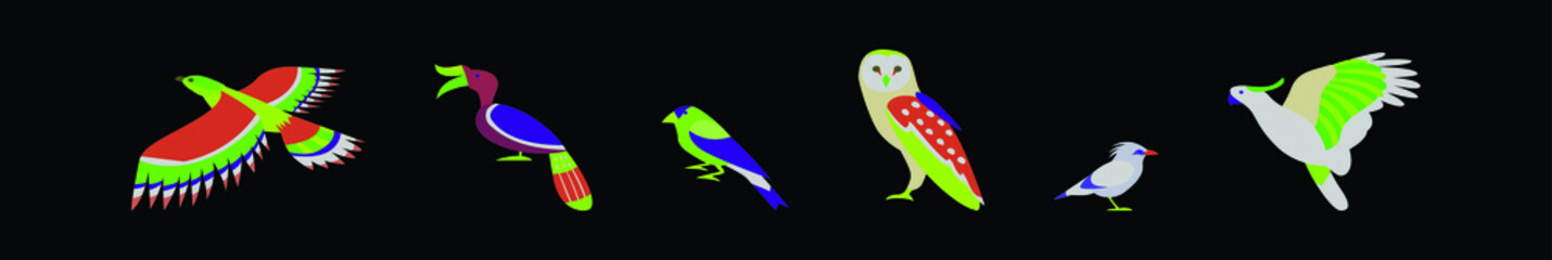 set of bird animals cartoon icon design template with various models. vector illustration isolated on black background