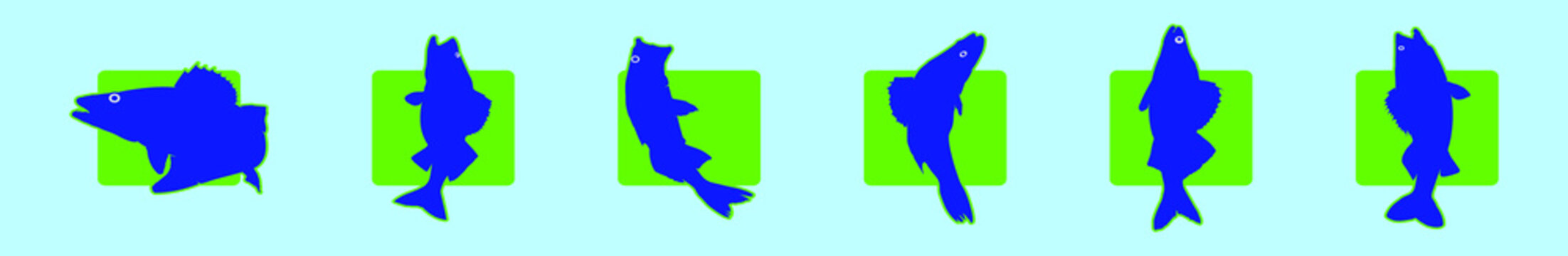 set of zande fish cartoon icon design template with various models. vector illustration isolated on blue background