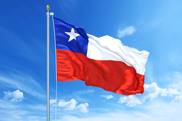 Naklejka na ściany i meble Chile flag waving on a high quality blue cloudy sky, 3d illustration