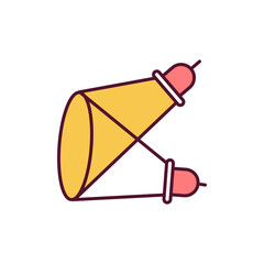 Spotlights RGB color icon. Light for stage. Shine and glow from lamp. Circus entertainment. Rays for theater performance. Limelights flashing. Searchlights for event. Isolated vector illustration