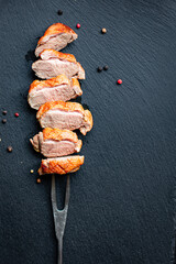 duck breast meat fried poultry barbecue grill portion on the table healthy meal snack top view copy...