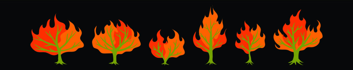 set of burning bush cartoon icon design template with various models. vector illustration isolated on black background