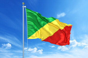 Cambodia flag waving on a high quality blue cloudy sky, 3d illustration