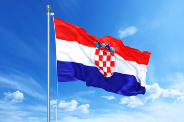 Cambodia flag waving on a high quality blue cloudy sky, 3d illustration