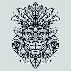 tattoo and t-shirt design black and white hand drawn illustration totem smile engraving ornament