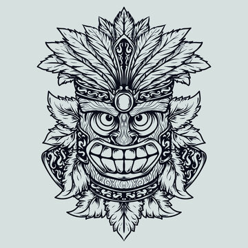 tattoo and t-shirt design black and white hand drawn illustration totem smile engraving ornament