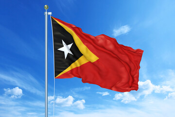 East Timor flag waving on a high quality blue cloudy sky, 3d illustration