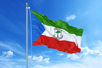 Equatorial Guinea flag waving on a high quality blue cloudy sky, 3d illustration