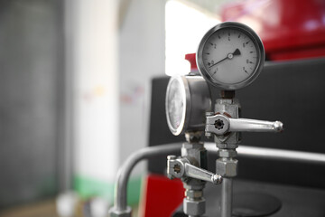 Pressure gauges at modern granary. Space for text