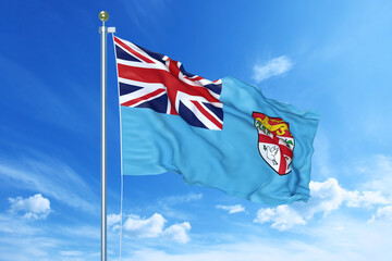 Fiji flag waving on a high quality blue cloudy sky, 3d illustration