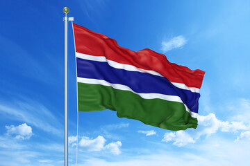 Gambia flag waving on a high quality blue cloudy sky, 3d illustration