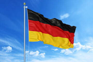 German flag waving on a high quality blue cloudy sky, 3d illustration