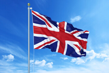 Great Britain flag waving on a high quality blue cloudy sky, 3d illustration