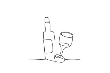 continuous line art drawing of wine bottles and wine glasses for For logo or sign for wine shop lighting . vector illustration for graphic design