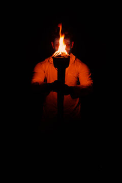 burning tourch in the dark