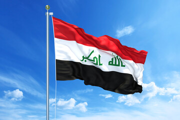Fototapeta na wymiar Iraq flag waving on a high quality blue cloudy sky, 3d illustration