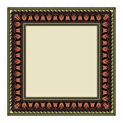 Square decorative frame. Antic Greek style. Floral elements, vignettes. 