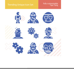 Simple set of chemical change related filled icons.