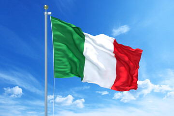 Italy flag waving on a high quality blue cloudy sky, 3d illustration