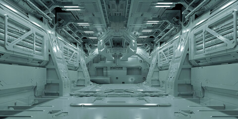 3d si-fi facility design, technology concept corridor © DigitalGenetics