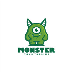 cute monster green logo design