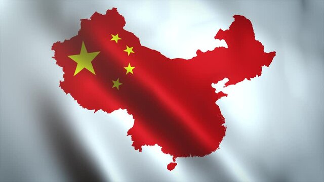 China Map On Flag Background Waving Seamless Looping/ 4k animation of a vintage grunge textured chinese flag map background waving, with wind and fabric effects seamless looping