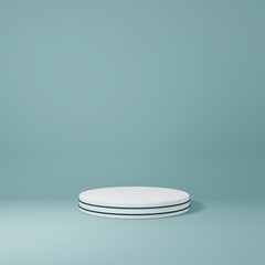 White Product Stand in blue room ,Studio Scene For Product ,minimal design,3D rendering