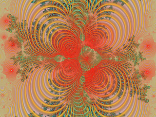 Red green spirals, galaxy design, abstract background with circles