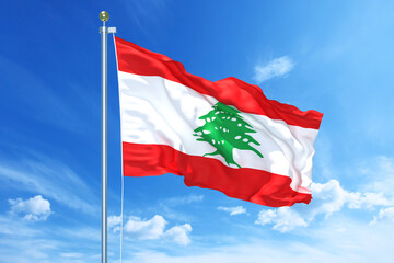 Naklejka na ściany i meble Lebanon flag waving on a high quality blue cloudy sky, 3d illustration