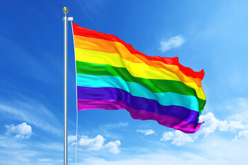 LGBT flag waving on a high quality blue cloudy sky, 3d illustration