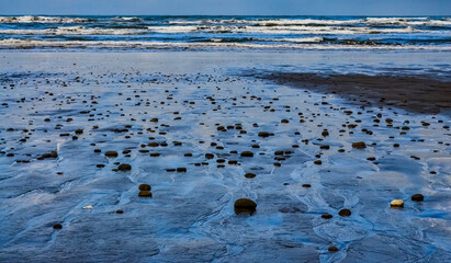 Multicolored round pebble stones on the Pacific Ocean in Olympic National Park, Washington