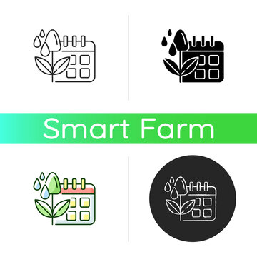 Irrigation Scheduling Icon. Plant Watering. Agriculture Equipment. Rain Sensors. Evapotranspiration. Linear Black And RGB Color Styles. Isolated Vector Illustrations