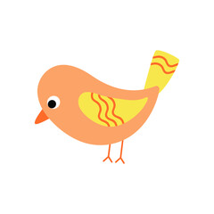 Beautiful bright bird. Multicolored cartoon bird. Design element in flat style isolated on white background. Vector illustration