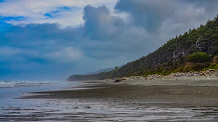 Wide sandy tidal shore in Olympic National Park, Washington