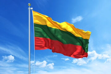 Lithuania flag waving on a high quality blue cloudy sky, 3d illustration